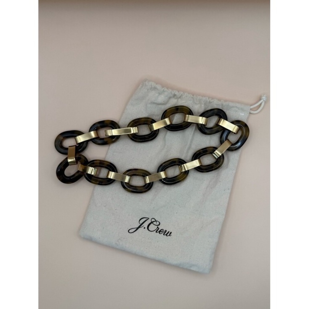 J.Crew Tortoise Resin and Gold Tone Chunky Link Statement Necklace with Dust Bag